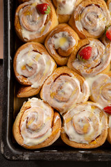 Sweet rolls bun with cream, food above