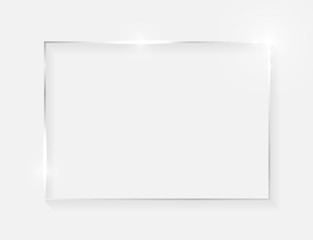Silver shiny glowing vintage frame with shadows isolated on white background. White gold luxury realistic border. Wedding, mothers or Valentines day concept. Xmas and New Year abstract. Vector