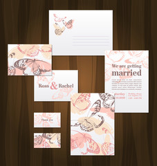 Beautiful wedding invitation cards with butterflies