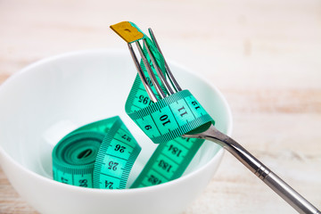 Fork, plate and measuring tape