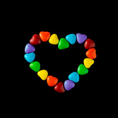 LGBT sweet flag: rainbow colored heart shaped caramels
