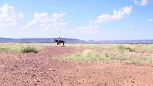 Distant Horse Rider Crossing Open Plains Of Old Wild West
