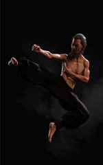 3d Illustration Human Martial Arts Sports Training with Clipping Path, Kung Fu Master, Muscle Man...