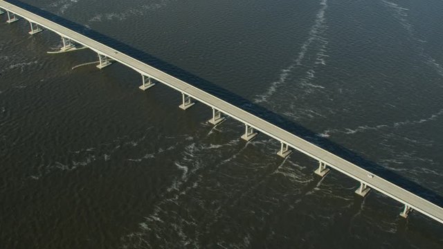 Aerial overhead view Bryant Paton Bridge Apalachicola Bay 