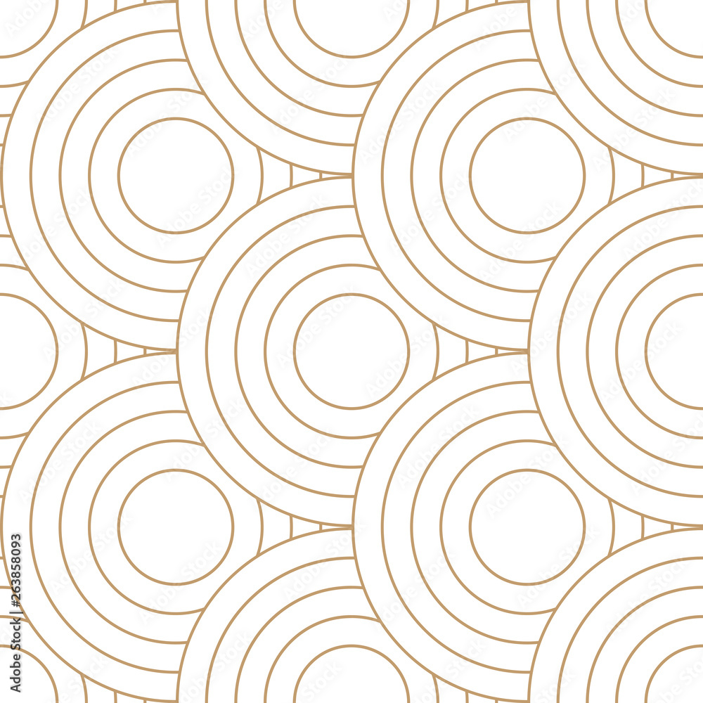 Poster Abstract retro pattern of geometric shapes. Golden mosaic backdrop. Geometric wave of circles  background, vector