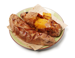 roasted sweet potatoes on a white background 