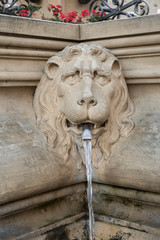 lions head, detail of fountain in Neckarsulm, Germany