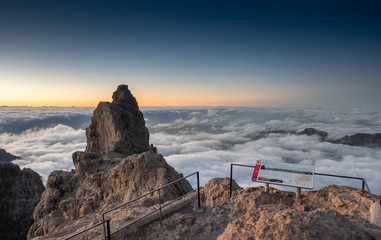 Pico de Las Nieves, Gran Canaria at sunrise aerial view