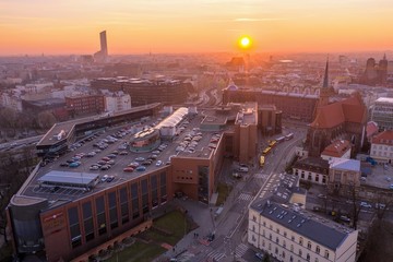 Beautiful, colorful sunset over Wrocław aerial view © Artur Kowalczyk