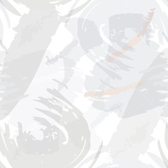 Fototapeta premium Abstract brush storkes, splatters and crayon marks background. Vector seamless creative pattern with hand painted shapes in neutral light colors.