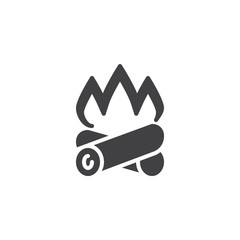 Campfire firewood vector icon. Bonfire flame filled flat sign for mobile concept and web design. Camp fire wood glyph icon. Symbol, logo illustration. Pixel perfect vector graphics