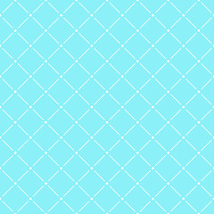 Fototapeta na wymiar Lozenge seamless pattern of white line shapes with dots on blue background.
