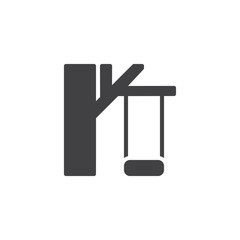 Tree with a swing vector icon. filled flat sign for mobile concept and web design. Swing hanging on a tree glyph icon. Outdoors, recreation symbol, logo illustration. Pixel perfect vector graphics