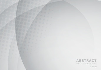 Abstract circle and curve with halftone texture white and gray background.