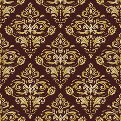 Fototapeta premium Classic seamless pattern. Damask orient golden ornament. Classic vintage background