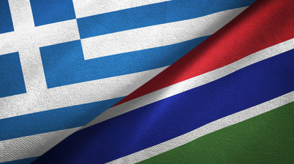 Greece and Gambia two flags textile cloth, fabric texture