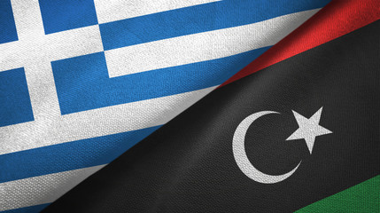 Greece and Libya two flags textile cloth, fabric texture