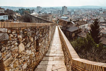 Cityscape, view of Girona, Catalonia, Spain. The Girona Cathedral, also known as the Cathedral of Saint Mary of Girona