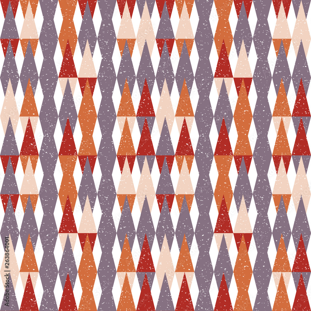 Poster ..Triangles background. Vector geometric seamless pattern in pastel retro colors and textured simple shapes.