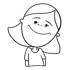 Vector drawing, coloring book, cartoon character, smiling girl