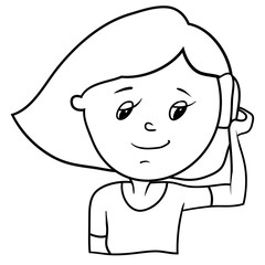 Drawing in vector, for coloring, cartoon character, girl speaks by mobile phone