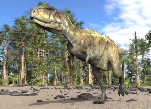 Dinosaur 3d illustration against the background of the Mesozoic Forest