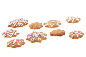 christmas gingerbread snowflakes isolated