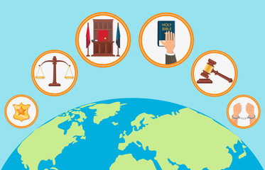 Judicial System Symbols Flat Vector Illustration