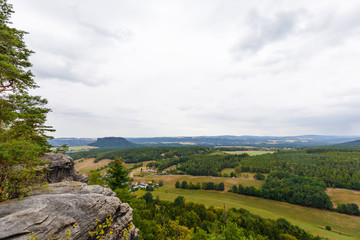 Fototapeta na wymiar panorama of saxon switzerland, view from mountain pfaffenstein