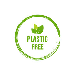 Plastic free green icon badge. Bpa plastic free chemical mark. Vector stock illustration. Isolated on white background.
