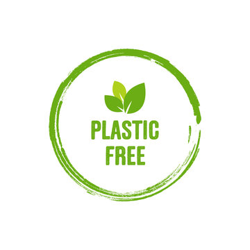 Plastic free green icon badge. Bpa plastic free chemical mark. Vector stock illustration. Isolated on white background.