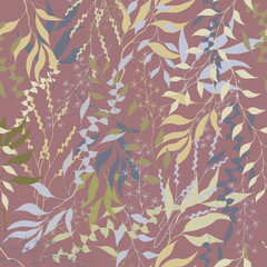 Vintage floral background with beige leaves. Burgundy texture for fabrics and tiles.