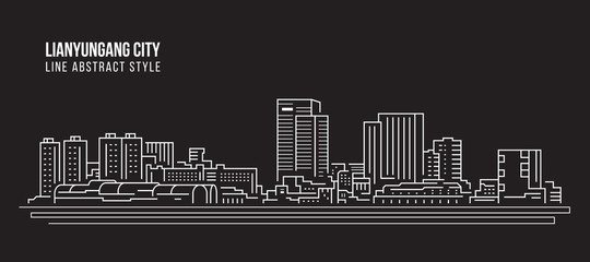 Cityscape Building Line art Vector Illustration design -  Lianyungang city
