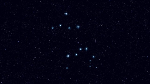 Leo (The Lion) constellation, gradually zooming rotating image with stars and outlines, 4K educational video 
