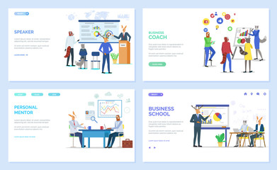Personal mentor vector, hipster animals at work, working on new ideas. Conference of businessmen, school and teaching, coach giving advice. Website or webpage template, landing page flat style