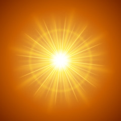 Abstract blue lens flare light burst or sun with rays vector design element.