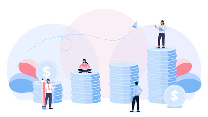 vector illustration, management, company is engaged in the joint construction and the cultivation of cash profits, career growth to success, flat, business analysis.