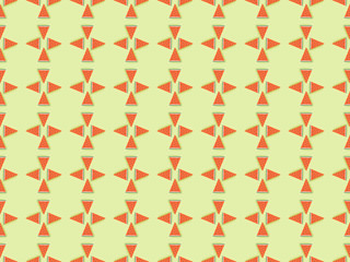 top view of pattern with handmade paper watermelon slices isolated on green