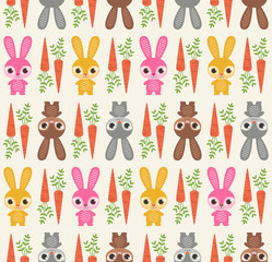 Cute cartoon bunnies with carrot, funny rabbit characters, Happy cartoon vector Illustrations