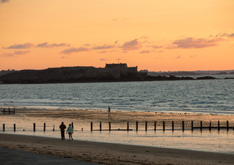 Beauty sunset view from beach in Saint Malo,  Brittany, France