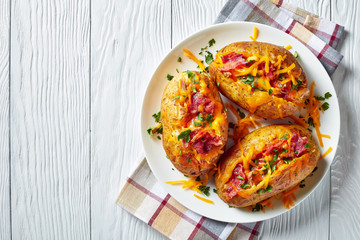 Loaded Baked Potatoes with Bacon, cheese, meat