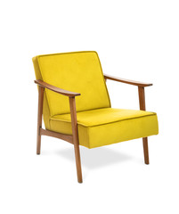 Yellow Modern armchair on white background, included clipping path