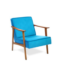 Blue Modern armchair on white background, included clipping path