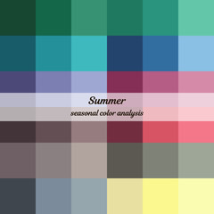 Stock vector color guide. Seasonal color analysis palette for summer  type. Type of female appearance