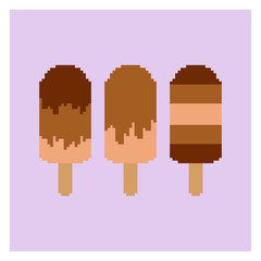 Pixel collection of ice cream. Vector illustration set of chocolate ice cream. Pixel icon.