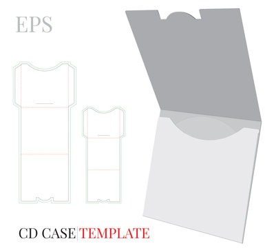 CD Case, CD Envelope Template, Vector With Die Cut / Laser Cut Layers. White, Clear, Blank, Isolated CD Envelope Mock Up On White Background With Perspective View