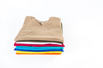 Stack or Pile of Multicolor (red, blue, Yellow, light blue, orange and brown) T-shirt
