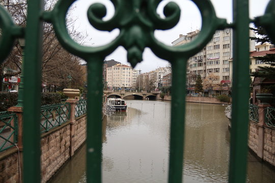 a look to porsuk river behind the rails