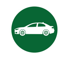 Eco car green leaf and car sign vector design