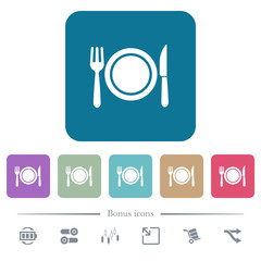 Dinner flat icons on color rounded square backgrounds